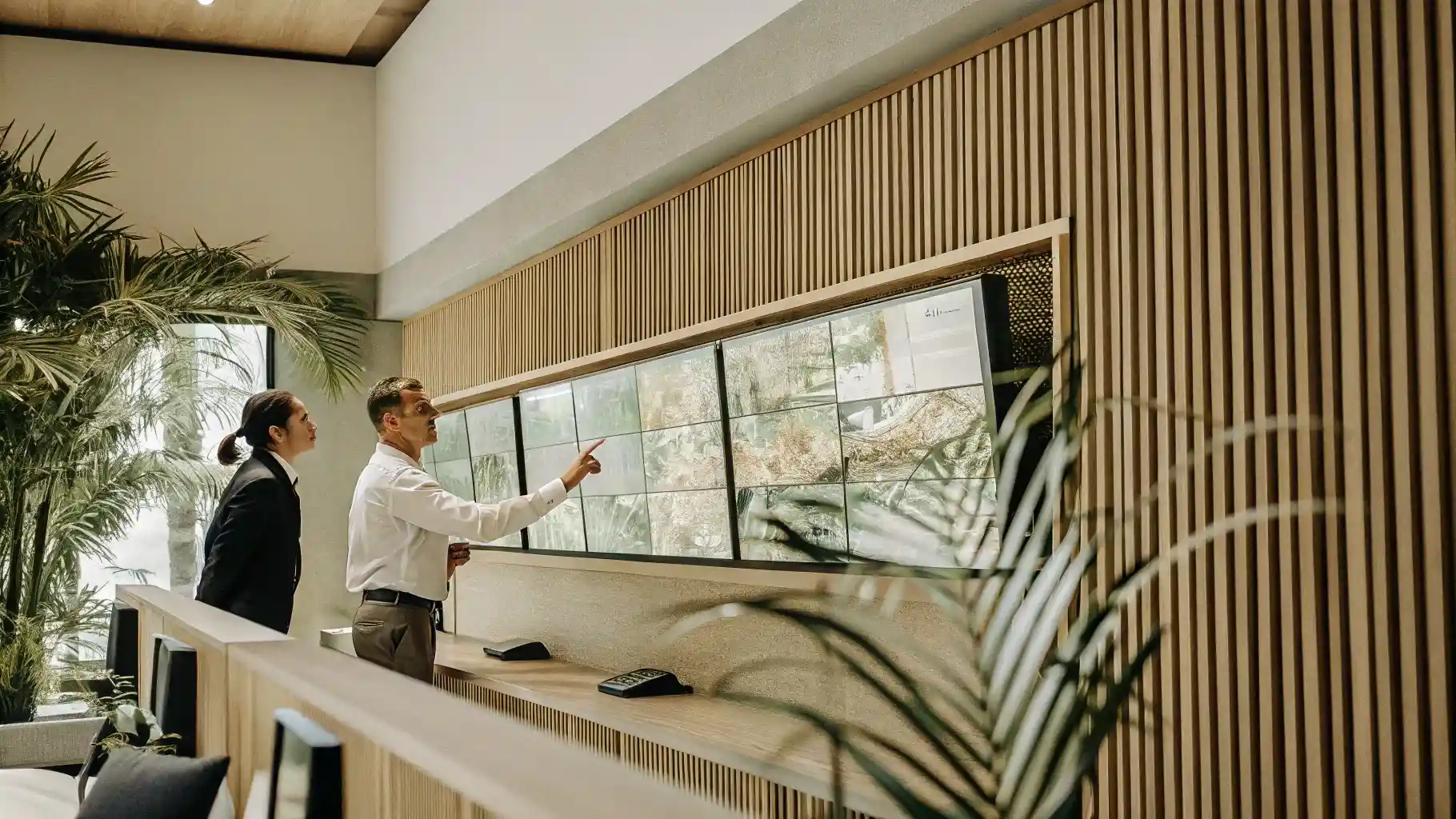 Private Security Bali duty staff monitoring corporate site camera feeds from the operations room